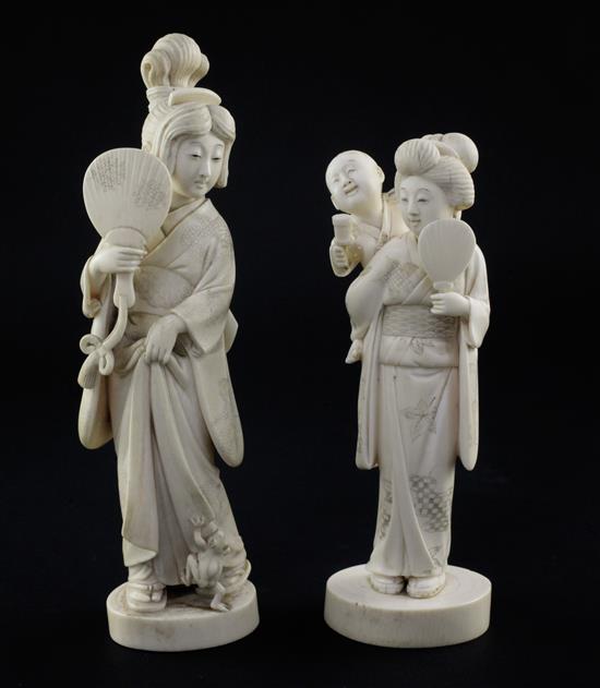 Two Japanese ivory groups of bijin, early 20th century, 19cm.